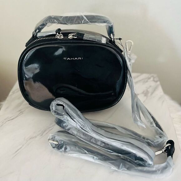 TAHARI Laguna Crossbody Bag, Vegan Patent Leather, Black, Adjustable Strap, NWT - Picture 2 of 16